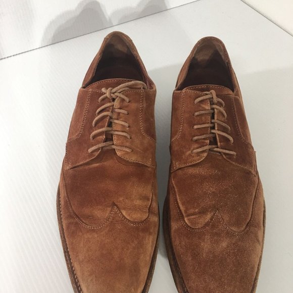 Vintage Cole Haan Mens Shoes 11.5 Suede Leather Wingtip Brown Italy